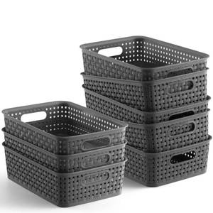 lot 6312 image: NETANY Plastic Storage Baskets - 8 Pack, Gray, Durable, Easy to Use, Flexible, Multi-Purpose, Ideal for Closets, Cabinets, Shelves, Countertops