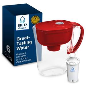lot 6348 image: Brita Metro Water Filter Pitcher with SmartLight Change Indicator, BPA-Free, Replaces 1,800 Plastic Water Bottles a Year, Lasts Two Months, Includes 1 Filter, Small - 6-Cup Capacity, Fiery Red