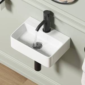 lot 6349 image: Wall Hung Bathroom Vessel Sink, QISHKA 14.5 X 10 Rectangular Floating Ceramic Wash Hand Basin White Wall Mount Vanity Sink for Small Bathroom and Small Cloakroom