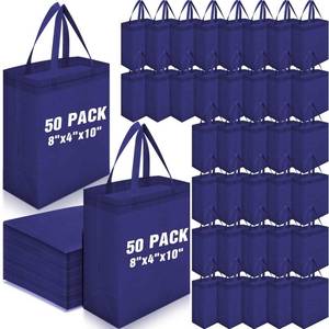 lot 9856 image: Windyun 50 Pcs Reusable Tote Bag Bulk 8 x 4 x 10 Inch Non Woven Shopping Bag with Handle Christmas Reusable Grocery Gift Tote (Navy Blue)