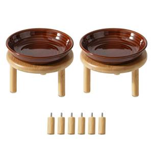 lot 9861 image: Havniva 2 Sets of Elevated Ceramic Cat Dish, Wide Whisker Friendly Anti-Slip Food & Water Bowl with 2 Heights Adjustable Stands - Pet Bowl Set for Cats (2 Dishes 2 Stands, Caramel Brown)