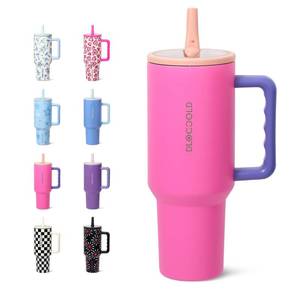 lot 9872 image: DLOCCOLD 40 oz Tumbler with Handle & Flip Straw, Car Cup Holder Friendly, Leak Resistant Water Bottle, Reusable Insulated Modern Stainless Steel Tumbler, Gifts for Women & Men, Pink Sugar