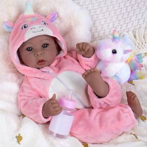 lot 9875 image: Aori 17 Inch Black Baby Dolls Realistic Black Doll with Light Weighted Soft Body & Pink Outfits for Girls 3  Pretend Play, Dress Up, Nursery Decor
