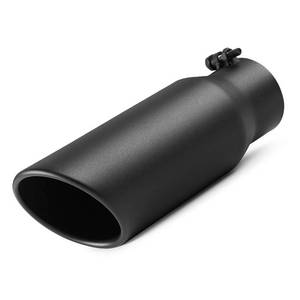 lot 9885 image: A-KARCK Exhaust Tip 3 Inch Inlet, 3 Inlet 4 Outlet 12 Long Black Coated Finish Muffler Tip For Truck Tailpipe, Stainless Steel Rolled Edge