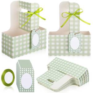 lot 11556 image: FunooFuno 24 Sets 2 Cup Drink Carriers with Handles Cards Easter Gingham Cup Holders for Drinks Flowers Women Gifts Wedding Birthday Party Supplies(Green)