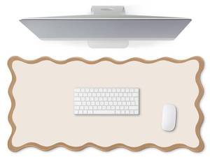 lot 11559 image: Hahafelt Scalloped Desk Mat Large Scalloped Piping Cute Desk Mat Aesthetic Preppy Table Pad Large Nonslip Pad with Edge Stitching Waterproof Gaming(Beige,31.5 x 15.75 Inches)