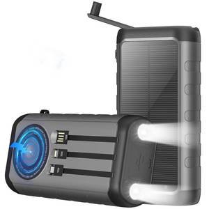 lot 11571 image: Solar Charger Power Bank 59800mAh, Outdoor Waterproof Battery Pack, 3 Built in Cables & Hand Crank Generator, 6 Outputs, 15W Wireless Charging, Emergency LED Flashlight for Camping Hiking Travel
