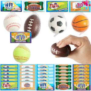 lot 11574 image: JOYIN 30 Pack Kids Valentines Day Gift Cards with Gift Mini Sports Ball Figure Stress Balls Squishy Toy Foam Balls for Classroom Exchange Prizes, Stress Relief  Anxiety Relief, Valentine Party Favor