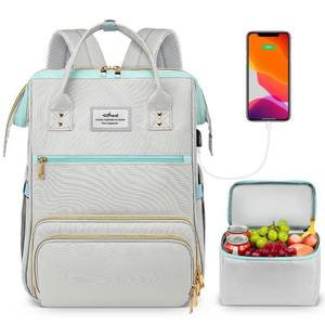lot 11575 image: ETRONIK Lunch Backpack, 15.6 Inch Laptop Backpack with USB Port, Stylish Nurse, Teacher Work Bag with Insulated Cooler Lunch Box for Women Men, College Backpack for Travel, Grey Blue