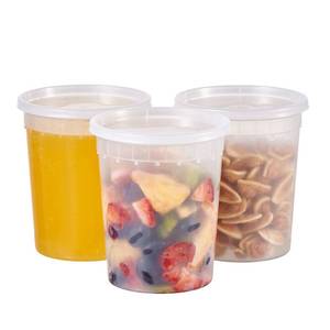 lot 11587 image: 32oz Plastic Deli Containers, 24 Sets - Leakproof, Stackable, BPA Free, Microwavable, Freezer Safe