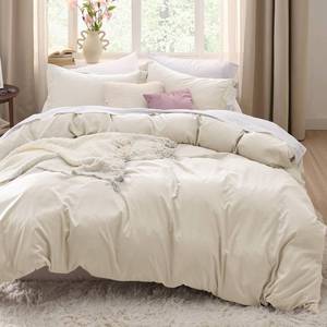lot 11599 image: Bedsure Oat Milk California King Duvet Cover - Prewashed Cotton-Like Polyester Extra Soft Bedding Set, Includes 1 Cal King Duvet Cover 104x98 Inches with Zipper Closure & 2 Pillow Shams, No Comforter