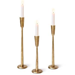 lot 11617 image: Cast Iron Taper Candle Holder Set of 3, Heavyweight Tall Candlestick Holders, Antique Gold, for Fireplace Mantle & Dining Table, Versatile Decor for Wedding, Holiday, Home & Christmas