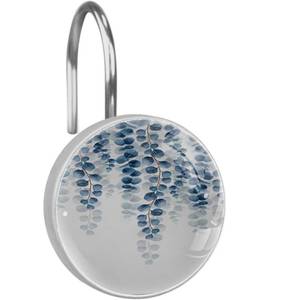 lot 11620 image: Eucalyptus Leaves Bath Mat Blue Leaf Plant Botanical Decorative Shower Curtain Hooks Rings Set of 12 Hooks for Shower Curtain Rustproof Curtain Rings for Bathroom