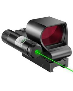 lot 12110 image: HIRAM Reflex Sight Laser Combo, 2 MOA Red Dot Sight with Green Laser 4 Reticle Patterns 8 Brightness Settings for 20 mm Picatinny Weaver Rails, Tactical Optics for Rifle Pistol Airsoft