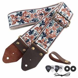 lot 12115 image: Nefelibata Guitar Strap,Jacquard Embroidery Cotton Guitar Straps with Crazy Horse Leather Ends for Bass, Electric & Acoustic, Best Gifts for Kids, Guitarists(Golden Jacquard)
