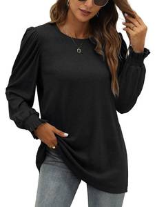lot 12120 image: XIEERDUO Long Sleeve Blouses For Women Dressy Casual Tops Loose Fitting Black L