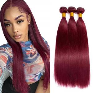 lot 12130 image: 99J Human Hair Bundles Burgundy Straight Bundles 22 24 26 Inch 150g Mixed Length Brazilian Remy Red Human Hair Bundle for Women