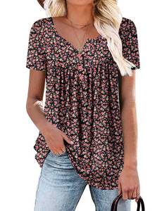lot 12137 image: ROSELINLIN Womens Tops Dressy Casual Short Sleeve Shirts Loose Fit Flowy Summer Tops Flesh Rose L