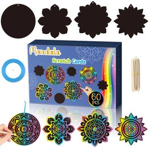 lot 12144 image: BeYumi 60Pcs Mandala Scratch Cards for Kids Diwali DIY Magic Scratch Off Paper Art Hanging Floral Rangoli Ornaments Gift Set School Classroom Art Activity Supplies Festival Party Favors Home Decor