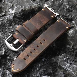 lot 12193 image: KONAFEI Band Compatible with Apple Watch Ultra 21 49mm 46mm 45mm 44mm 42mm 41mm 40mm 38mm Series 1098SE765432, Vintage Leather iWatch Strap for Men Women (42444549mm, Rugged Aesthetic Leather-Silver Hardware-NO LOGO)