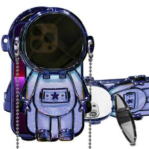 lot 12200 image: VALRION Compatible With iPhone 14 Pro Max Astronaut Case - Kickstand, Mirror, Lanyard, Shoulder Strap, Detachable Glitter Paper Mirror for Women Girls - Cute 3D Bling Blue