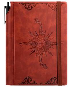 lot 12220 image: CAGIE Compass Leather Journal Gift for Men - Vintage Writing Notebook with Pen, 100 GSM 288 Page Lined Journal A5 Hardcover, 180° Lay Flat, Daily, Travel, Office & Gift Idea