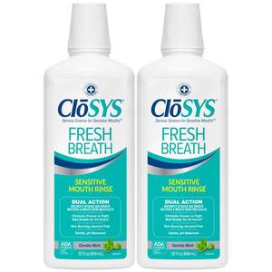 lot 12395 image: CloSYS Mouthwash, 32 Ounce, 2 Count, Fresh Breath Mouthwash, Gentle Mint, Alcohol Free, Dye Free, pH Balanced Mouth Wash, Helps Soothe Entire Mouth, Fights Bad Breath (Leaking)