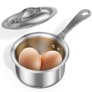 lot 12407 image: Macevia Mini Sauce Pan with Lid,Stainless Steel Butter Warmer Small Pot, For All Stoves Multipurpose Use for Home Kitchen or Restaurant (10.8oz320ml) - Silver