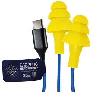 lot 12408 image: Plugfones Basic Earplug-Earbud Hybrid Earplug Headphones 25 dB Noise Reduction Rating Wired Noise Reducing Earphones Safety Earplugs for Work USB C Connector Yellow