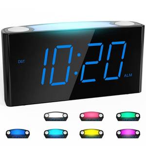 lot 12416 image: Rocam Digital Alarm Clock for Bedrooms - Large 7.5 LED Display with Dimmer, Snooze, 7 Color Night Light, Easy to Set, USB Chargers, Battery Backup, 1224 Hour for Kids,Heavy Sleepers(Blue)