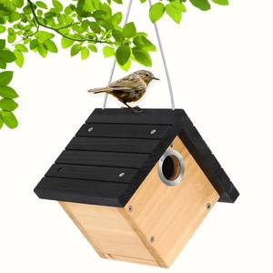 lot 12428 image: Gtongoko Hanging Wren Bird Houses for Outside, Cedar Wooden Bird Houses for Outdoors, Bird Nest with Air Vents, 1-18Entrance Hole, Clean Door for Wildbird Watching, 1 Pack Black
