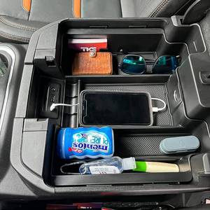 lot 12432 image: TACOBRO Center Console Organizer Compatible with 2020-2023 SilveradoSierra 25003500HD 2019-2022 Chevy Silverado 1500  GMC Sierra 1500 Accessories - Full-Coverage Insert Tray, ABS material Black