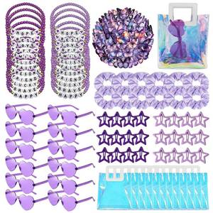 lot 12433 image: HUAJIANAIKE 134 Pcs Kpop Disco Party Favors Friendship Bracelet Kit Sunglasses Scrunchies Star Hair Clips Butterfly Stickers Gift Bags for Y2k K Pop Birthday Decorations Galentines Day (Purple)