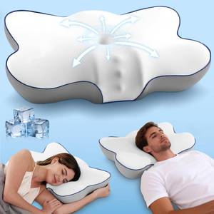 lot 12434 image: Cervical Neck Pillow for Pain Relief, Ergonomic Side Sleeper Pillow for Neck Support, Cooling Memory Foam Pillows Contour Orthopedic Bed Pillow for Back Stomach Sleepers (White)