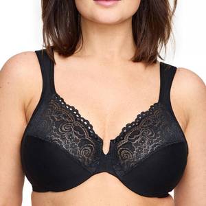 lot 12436 image: Full Figure Plus Size Low Cut Wonderwire Lace Bra Underwire #1240 Black