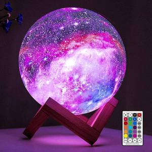 lot 12437 image: BRIGHTWORLD Moon Lamp Galaxy Lamp 5.9 inch 16 Colors LED 3D Moon Light, Remote & Touch Control Moon Night Light Gifts for Girls Boys Kids Women Birthday��Wooden Base�� Turns On