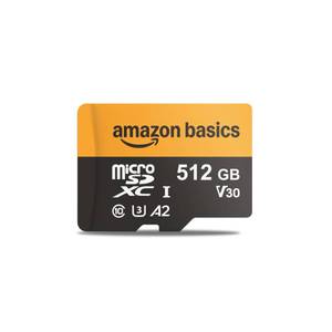 lot 12445 image: Amazon Basics 512GB microSDXC Card with Adapter for Tablets, Smartphones, Action Cameras, GoPRO, Drones, Full HD, Read Speed Up to 200MBs, 1-Pack