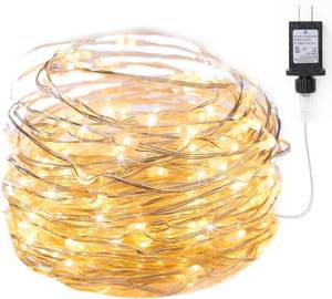 lot 12452 image: Minetom Fairy Lights Plug in, 33Ft 100 LEDs Waterproof Silver Wire Firefly Lights, Adaptor Included, Starry String Lights for Wedding Indoor Outdoor Christmas Patio Garden Decoration, Warm White