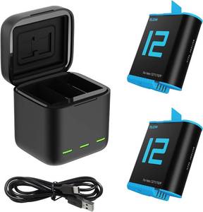 lot 12454 image: TELESIN Battery Charger Kit for GoPro Hero 12 11 10 9 Black, 2-Pack Battery  Triple Charge Case with Type-C Charging Cord for Go Pro 12 11 10 9 Original Batteries Accessories