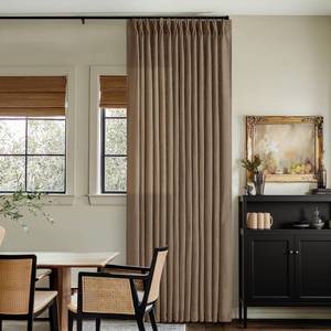 lot 15187 image: Extra Long Brown Linen Curtains 120 Inches Long Dutch Cocoa Boho Country Farmhouse Curtain Light Filtering Semi Sheer Back Tab Pinch Pleat Curtain for Tall Ceiling Living Room Bedroom 2 Panels