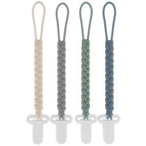 lot 16138 image: 4-Pack Silicone Pacifier Clips with a Woven Rope Shape for Baby Boys and Girls - Flexible and Rust-Free Holders for Teething Relief and Baby Essentials, Safe for Newborns (Grey)