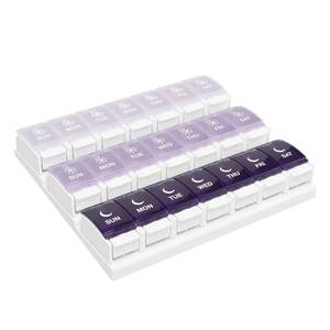 lot 16154 image: EZY DOSE Weekly (7-Day) Pill Case, Daily Medicine Planner, Vitamin Organizer Container, Large Push Button Compartments, Easy to Use, 3 Times a Day, Spring Open Design, Grayscale Lids, BPA Free