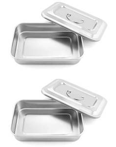 lot 16156 image: QWORK Medical Stainless Steel Instrument Tray Organizer Holder with Lid and Handle Grip for Surgical Medical Dental Instruments, 9.5 x 6.3 x 2, 2 Pack