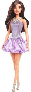 lot 16174 image: Barbie Fashionistas Doll #234 with Brown Hair, Wearing Sequined Purple Bubble Dress with Satiny Skirt, Silvery Necklace and Heels