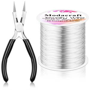 lot 16185 image: Modacraft 26 Gauge Wire for Jewelry Making with Multipurpose Piler, 328.1 FT0.4 mm Craft Silver Jewelry Wire Tarnish Resistant Copper Beading Making Supplies and Crafting (Silver)