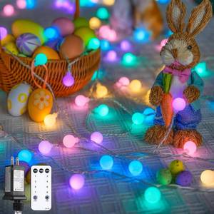 lot 18420 image: JMEXSUSS 100 LED Connectable Easter Lights String Indoor, 33 ft Globe String Lights Plug in with Remote, 8 Modes Timer Pastel Christmas Light Outdoor for Bedroom Tree Room Party Easter Decoration