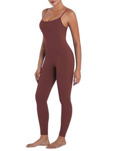 lot 18421 image: Sunzel Workout Jumpsuits for Women Adjustable Spaghetti Strap Leggings Bodysuit Square Neck Sleeveless One Piece Yoga Unitard 26 Wine Red X-Small