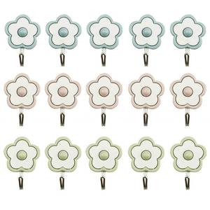 lot 18427 image: 15 Pack Cute Flower Utility Hooks Self Adhesive Wall Hangers Without Nails Key Holder Decor Dorm Command Hooks Stick On Kitchen Bathroom Office Mixed Color