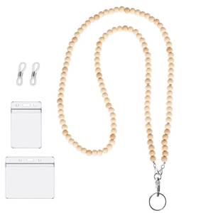 lot 18428 image: Teacher Lanyard with ID Holder Cute Wooden Beaded Lanyards for ID Badges Keys Eyeglass Chains for Women