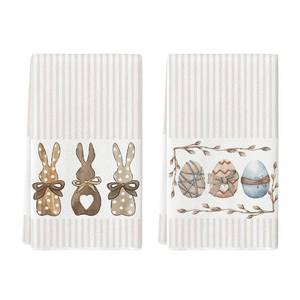 lot 18431 image: Artoid Mode Stripe Rabbit Bunny Eggs Easter Kitchen Towels Dish Towels, 18x26 Inch Spring Decoration Hand Towels Set of 2